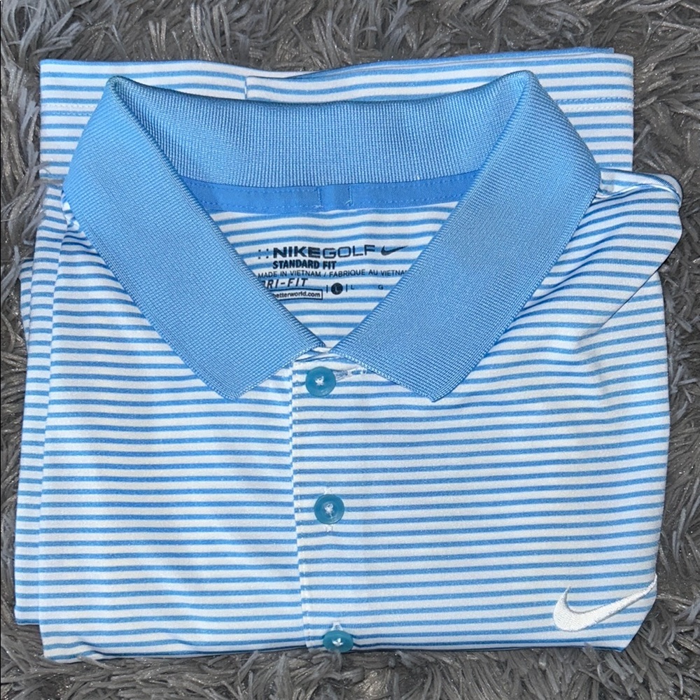 Nike Blue Polo Shirt with Horizontal Stripes